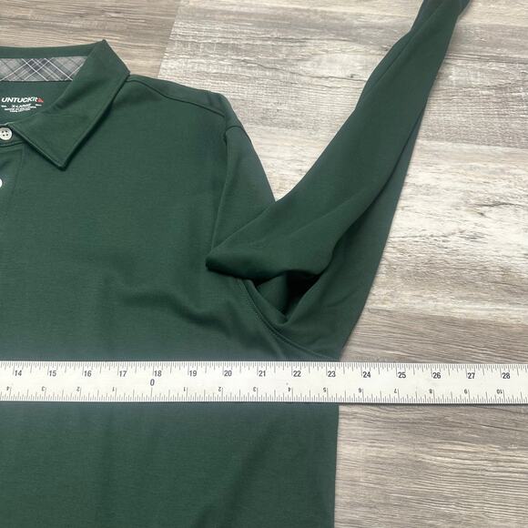 Untuckit Pine Green Mens XL Blank 3-Button Placket Casual Long Sleeve Polo Shirt - Picture 6 of 8